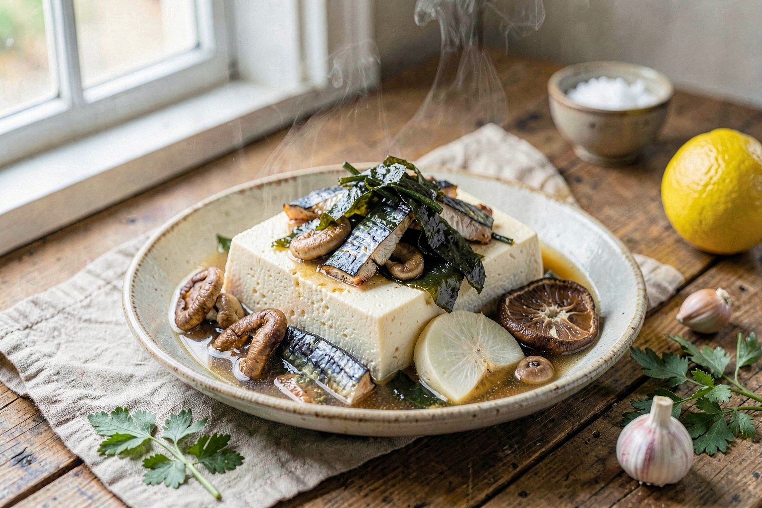 Okinawan Aji Tofu: Simmered Tofu with Salted Mackerel and Seaweed