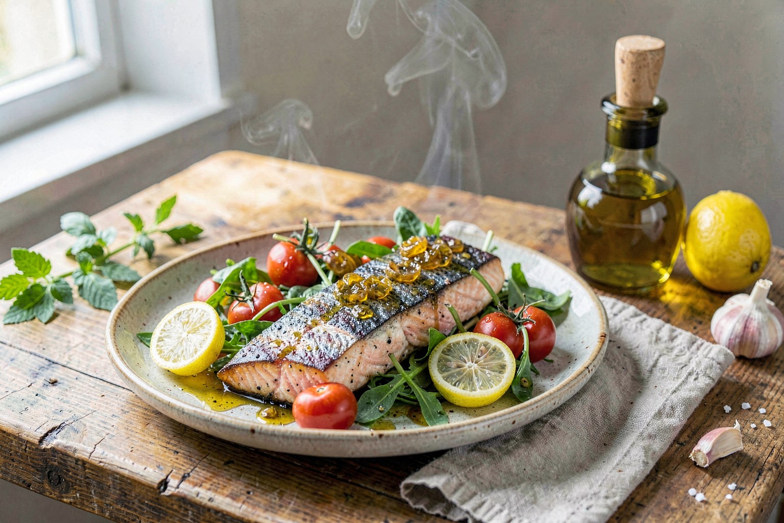 Argan Oil-Cured Salmon with Preserved Lemon & Herb Salad