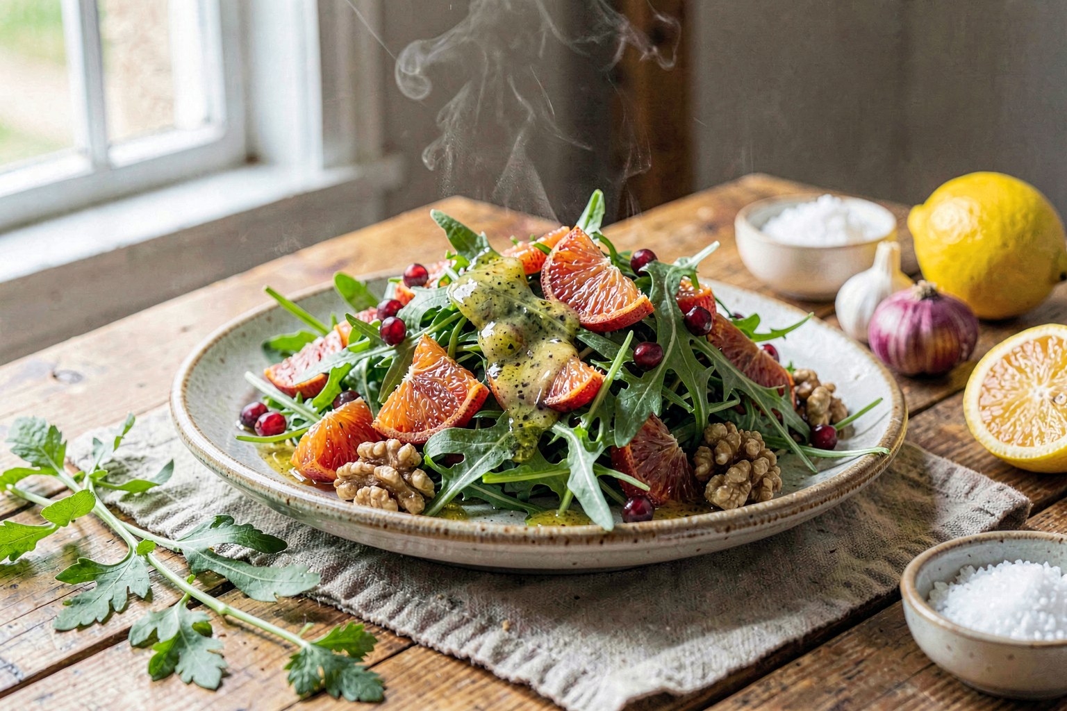 Arugula & Blood Orange Salad with Lemon-Olive Oil Emulsion