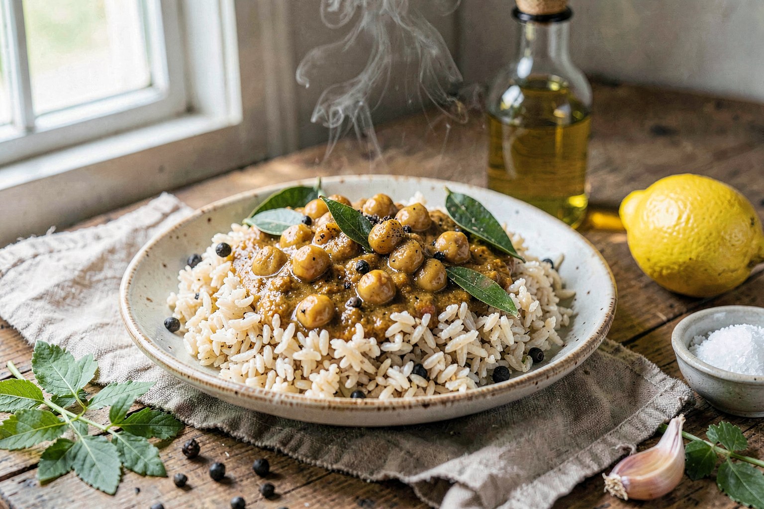 Coconut Chickpea Spice Bowl with Curry Leaves