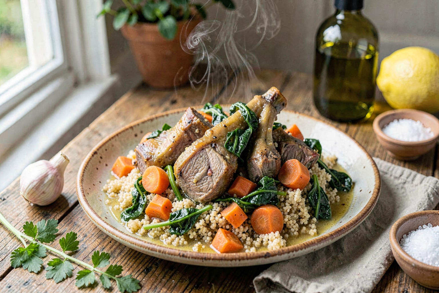 Couscous Royal: Braise of Lamb, Turnips, and Greens