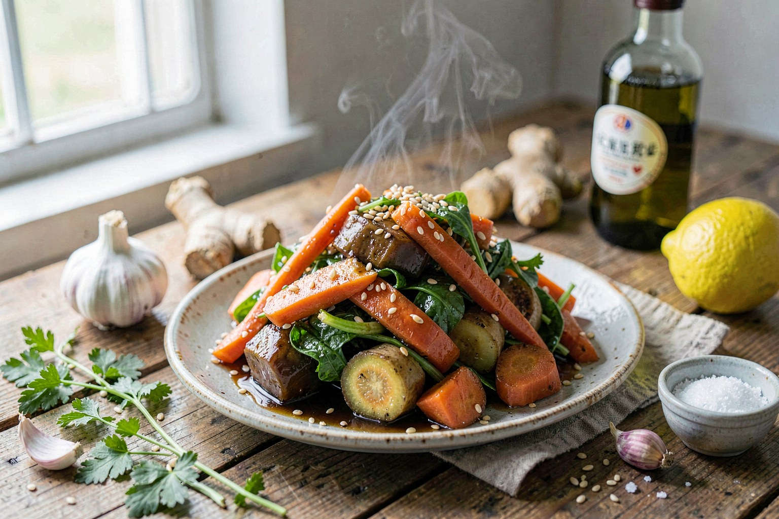 Okinawan Gobo Salad: Maple-Glazed Burdock & Carrot with Toasted Sesame