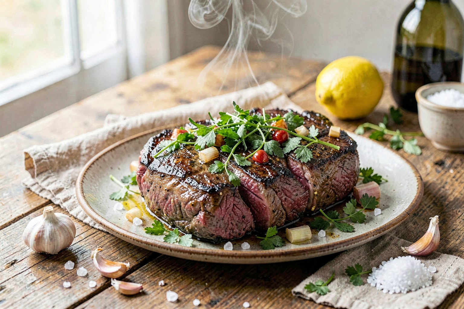 Grass-Fed Ribeye with Roasted Garlic Chimichurri
