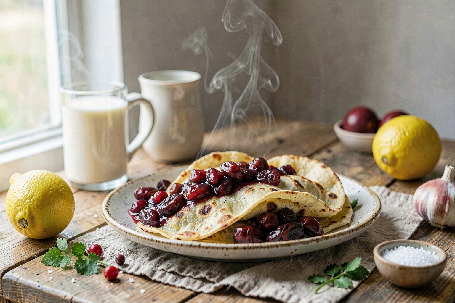 Nordic Clean Pannkoker with Date-Sweetened Lingonberry Compote