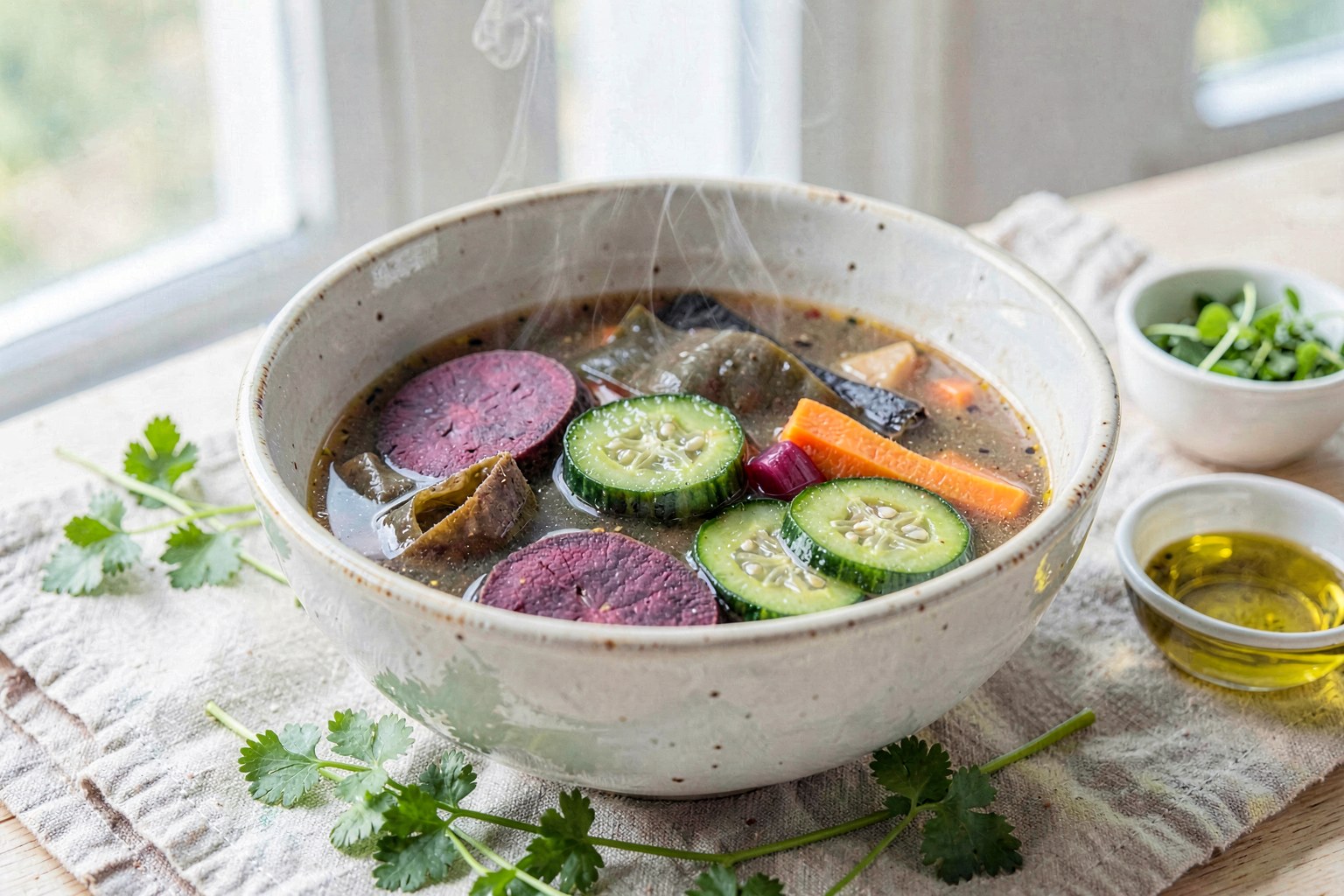 Okinawan Purple Sweet Potato & Bitter Melon Miso Soup