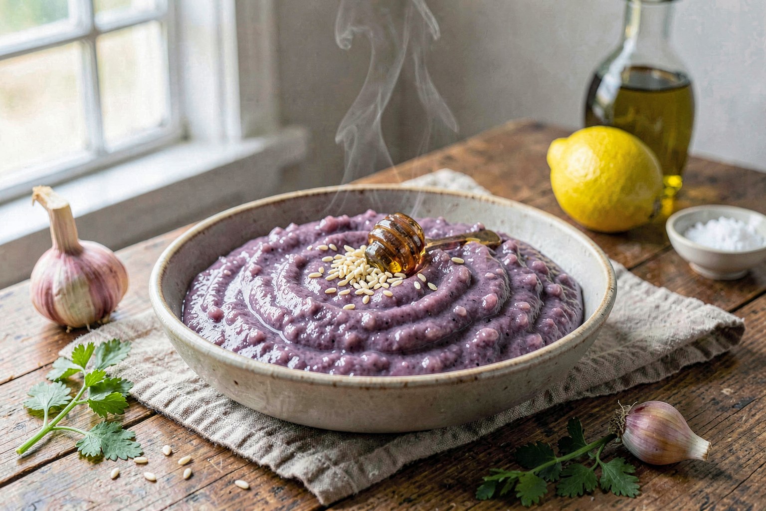 Okinawan Purple Sweet Potato Porridge with Toasted Sesame