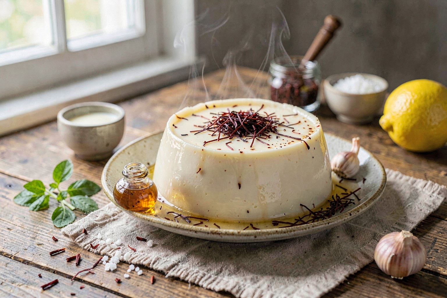 Sheer-e-Safran-e-Basteh (Persian Saffron Steamed Pudding)