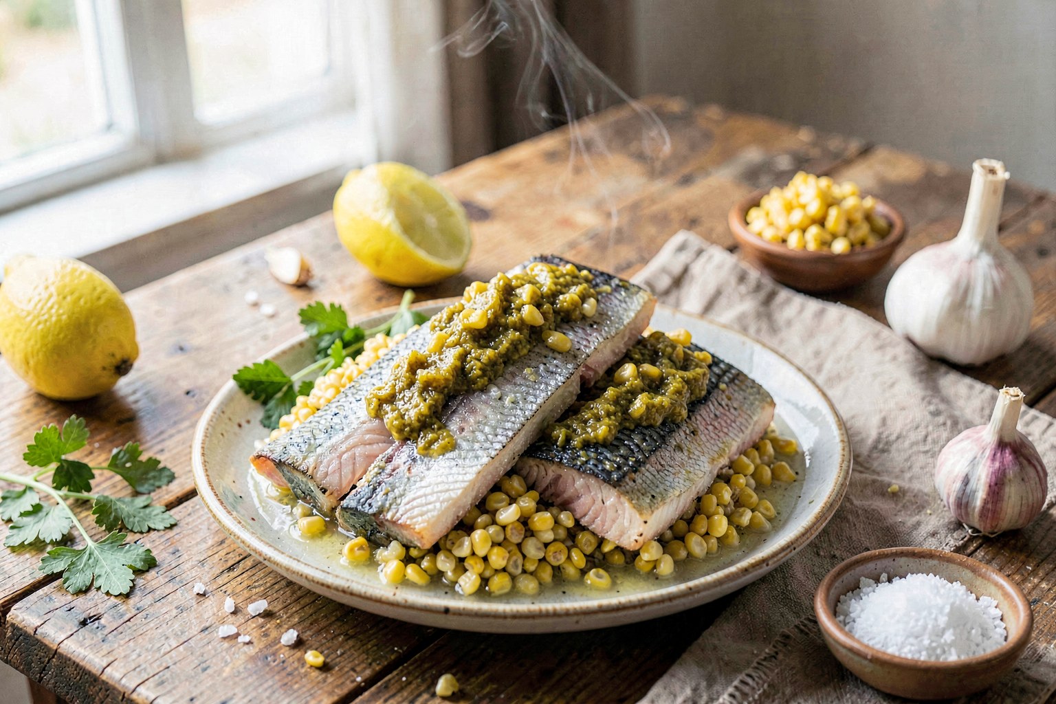 Wild Trout Ceviche with Peruvian Choclo and Aji Amarillo